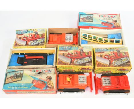Magic action bulldozer x three, Hong Kong plastic, battery operated (untested but have clean battery compartments), within Fa