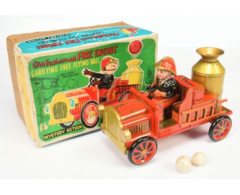Modern Toys (Masudaya Japan) Old Fashioned Fire Engine, battery operated (untested but has a clean battery compartment), ligh