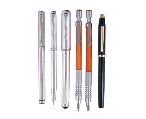  Caran dÂ¬he, a white metal ballpoint pen,   with engine turned decoration, with a Caran dÂ¬he box, international guarantee/i