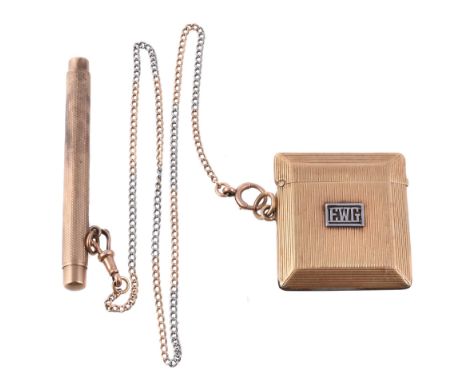  An 18 carat gold vesta case by Asprey  &  Co.,   Chester 1919, the reeded case with applied initials  EWG  , stamped 18 with