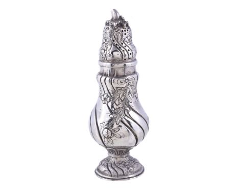  A Continental silver baluster caster,   shield mark and 830, circa 1900, with a bud and calyx finial to the ogee domed cover