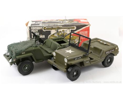 Action Man Jeep group (1) US Army Jeep with machine gun mounting and netting - Hasbro; (2) Cherilea Toys USA Army Jeep with f