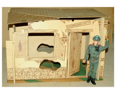 Action Man German Kommand Centre (Qualitoy Timber Products Ltd) - slot together wooden construction with a Palitoy Vintage Ac