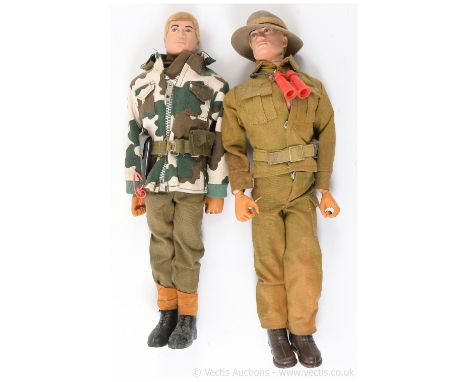 Palitoy Action Man Vintage pair of figures both are blonde flock head with gripping hands (1) Paratrooper with ammo jacket, a
