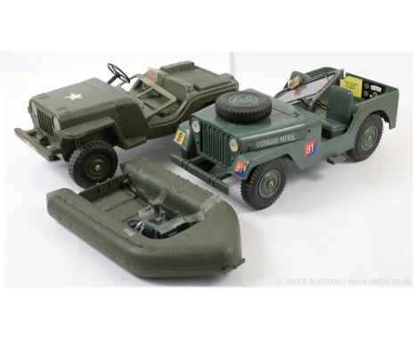 Action Man and similar 1/6th scale vehicle group (1) Hasbro US Army Jeep; (2) Assault Craft with outboard motor and paddles; 