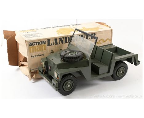 Palitoy Action Man Vintage 34713 Land Rover - military green with fold-down windscreen - Good Plus in a Fair box, is complete