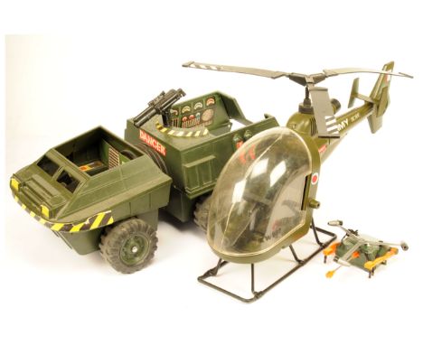 Pair of Action Man vehicles (1) Army Helicopter - also with Turbo Copter MK1XA; (2) Hasbro 6-wheel off-road vehicle - Fair to