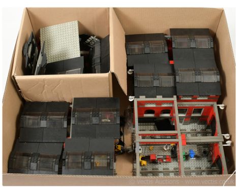 Lego Railway 3 x black and red Engine Sheds, includes short railway sections and maintenance equipment etc, also with a box o
