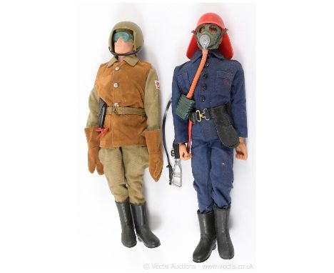 Palitoy Action Man Vintage pair of figures (1) Fire Fighter - 2-piece blue outfit, boots, red helmet with mask; (2) Ground Cr