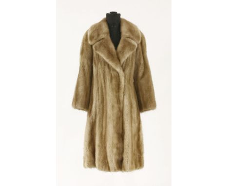 A mid-length light golden brown mink fur coat,with lapel collar and caramel silk lining, together with a brown coney fur scal