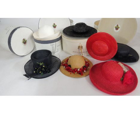 Two 'Liberty of London' straw hats,by designers Graham Smith and Alan Couldridge, a Henriette Modes, Paris pink straw hat,wit