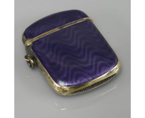 A Continental silver-gilt guilloché enamel vesta case,stamped 925, London import mark for Henry James Hulbert