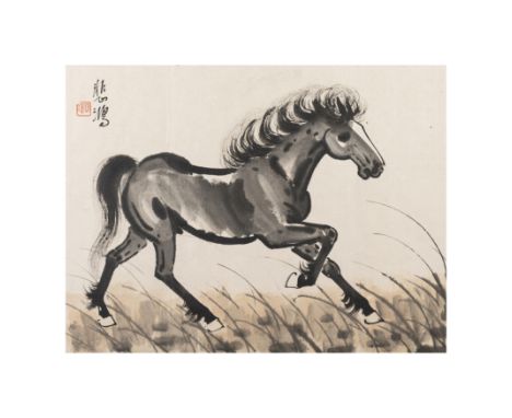 Xu Beihong (1895 - 1953)'Horse', ink on paper, singed by the artist with seal, 40.5 x 30.5cm, framed and glazed.徐悲鴻 馬，水墨紙本，玻璃