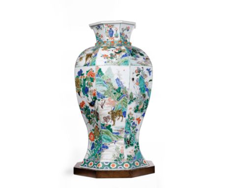 A massive Chinese famille verte octagonal-section baluster vaseQing dynasty, Kangxi periodFinely enamelled overall in bright 
