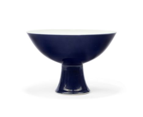 A rare Chinese blue glazed stem bowlQing dynasty, Yongzheng mark and periodFinely potted with gently rounded sides rising fro