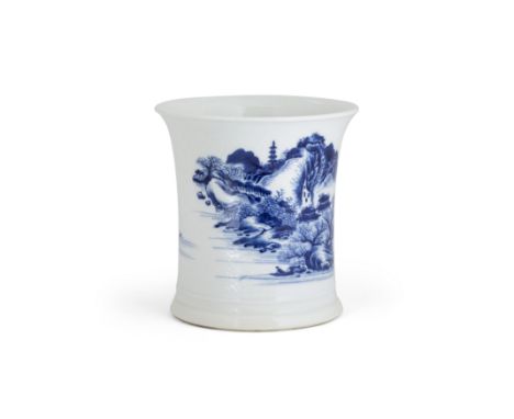 A Chinese blue and white soft-paste brushpotQing dynasty, Kangxi periodThe finely potted brush pot with an everted rim, paint