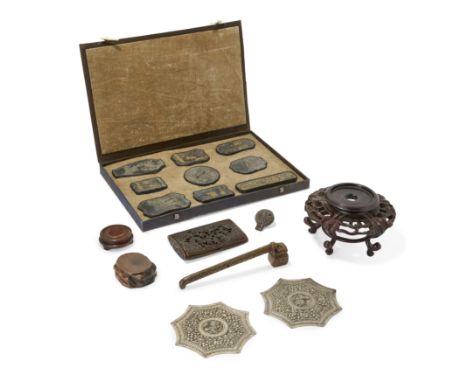 A group of Chinese and Japanese works of artLate Qing dynasty and Meiji periodComprising: a set of nine Chinese ink cakes, 11