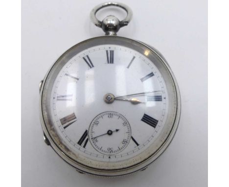 A late Victorian gent's silver cased open face pocket watch, having engine case, keywind chain driven fusee movement, with du