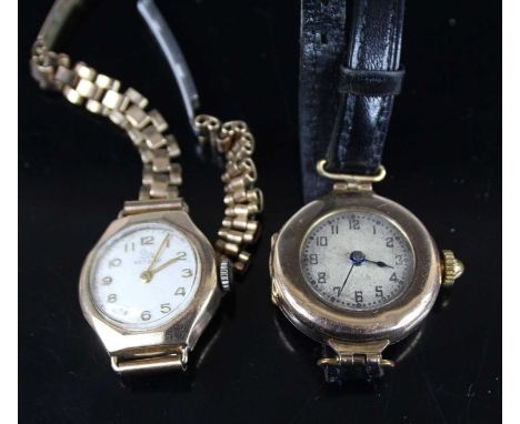 A Reccord lady's 9ct gold cased manual wind wristwatch, case dia.22mm, on gilt metal bracelet; together with a vintage lady's