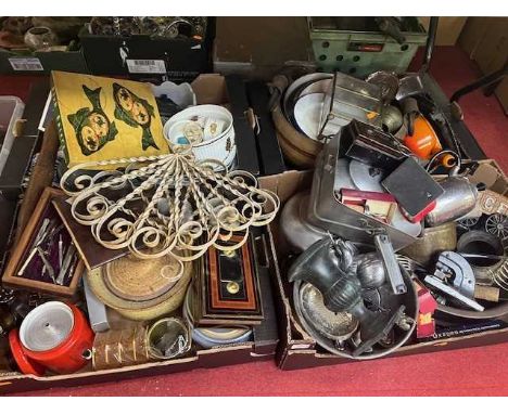 Four boxes of mainly metalware, to include kitchenalia, Royal Worcester Evesham wares etc 