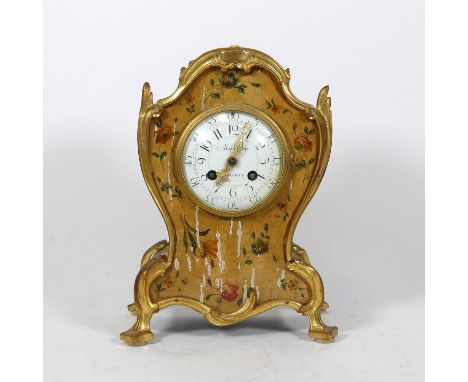An early 20th century French mantel clock, the enamel dial showing Arabic numerals, signed Maniere Paris, h.29cmPaint is heav