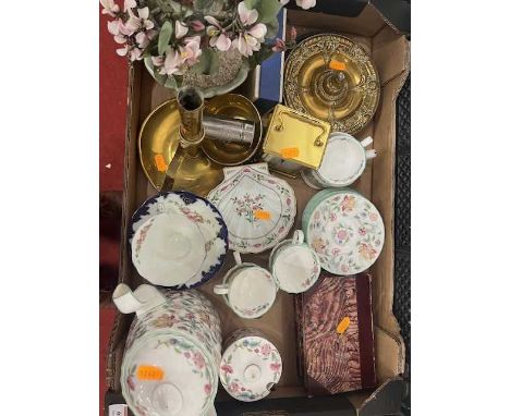 A Minton Haddon Hall part tea service, together with a carriage clock, mixed brass ware etc