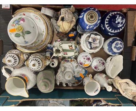 Mixed ceramics to include Chinese prunus pattern vases, Wedgewood tea caddy, capo di monte figure, etc