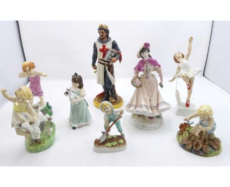 A Royal Doulton figure of Richard the Lionheart, height 25cm, together with various other figures to include Royal Worcester 