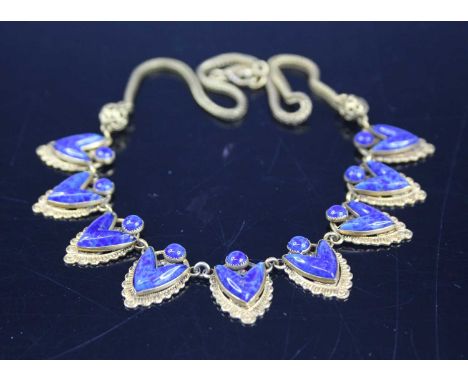 A gilt metal and blue enamel necklet, 40cm 