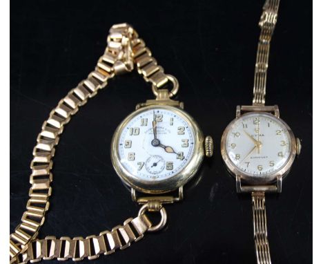 A lady's Cyma 9ct gold bracelet watch, having signed champagne Arabic dial, manual wind movement, case dia.2.1cm, 17.9g; toge