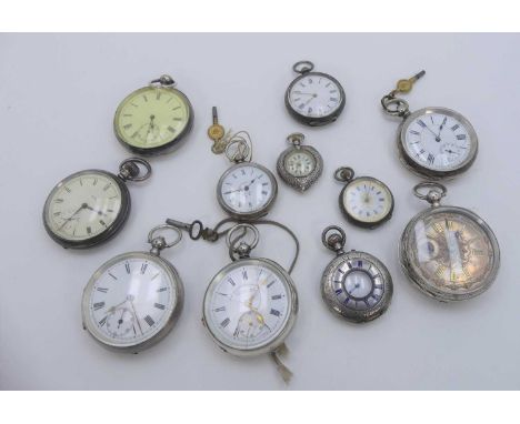 An early 20th century silver cased keywind open face pocket watch having a white enamel dial with Roman numerals and subsidia