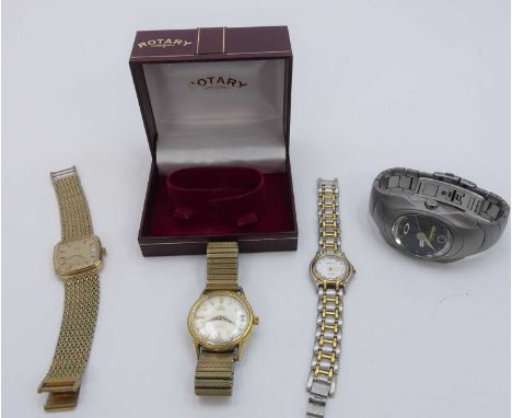A gent's Roma gold plated cased wrist watch having a circular champagne dial with baton markers, Arabic numerals at 12 and 6 