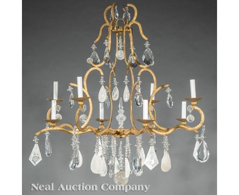 Continental Gilt Metal, Rock Crystal and Cut Crystal Eight-Light Chandelier, 20th c., electrified, h. 35 in., dia. 35 in     