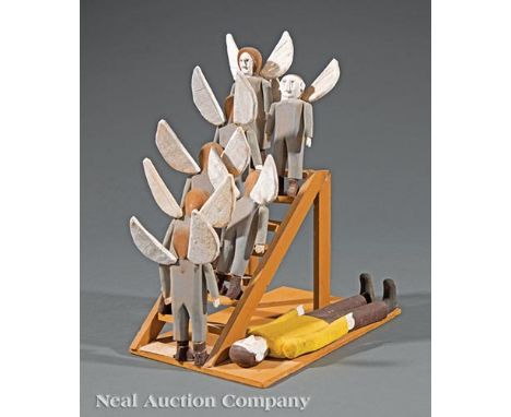 Southern School, 20th c., "Jacob's Ladder", painted wood, unsigned, h. 12 3/4 in., w. 10 in., d. 6 1/4 in. Provenance: Finley