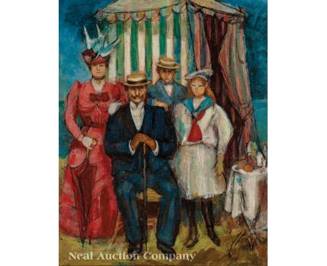 Gretchen Van Sant Lansford (American/Louisiana, 1908-1978), "Seaside Holiday", oil and tempera on masonite, signed lower righ