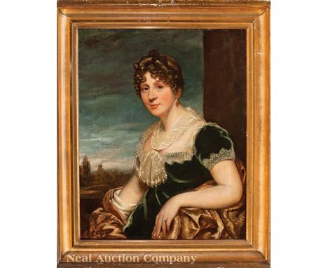 British School, 19th c., "Portrait of Mrs. William Brandt", oil on canvas, unsigned, titled on hand written label en verso, 3