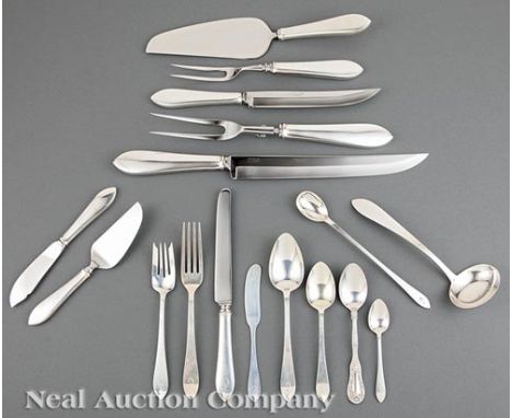 Extensive Tiffany "Faneuil" Pattern Sterling Silver Flatware Service, pat. 1910, incl. 12 forks (7 5/8 in.), 12 forks (7 1/8 