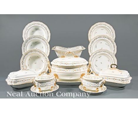 Extensive Derby Porcelain Cornflower Motif Dinner Service, c. 1806-1825, red crown above crossed batons marks, incl. covered 