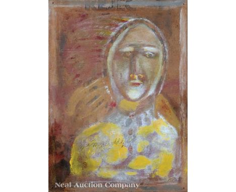 Jimmie Lee Sudduth (American/Alabama, 1910-2007), "Portrait of a Native American", oil on board, pencil-signed lower center, 