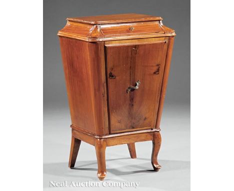 Antique French Carved Walnut Bedside Commode, sarcophagus top fitted with small drawer, cupboard below, cabriole legs     