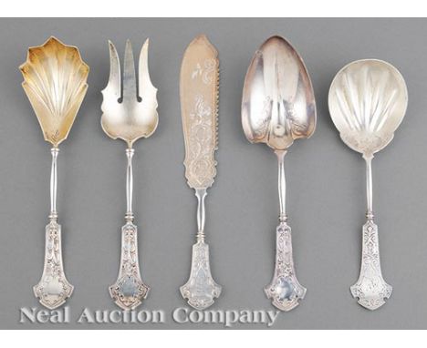 Good Group of San Francisco Coin Silver Serving Pieces, Koehler & Ritter, act. 1867-1884, "Berkeley/Alhambra" pattern, incl. 