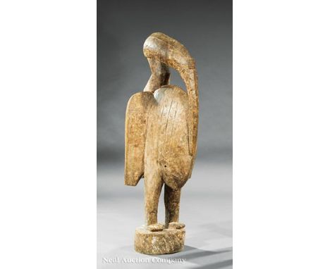 Two African Carved Wood Hornbill Figures, Senufo Peoples, Mali or Ivory Coast, h. 53 1/8 in. and 21 1/4 in. Provenance: Memph