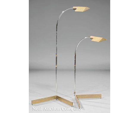 Pair of Cedric Hartman (b. 1929) Brass and Steel Adjustable Floor Lamps, c. 1970s, Omaha, NE, stamped "Cedric Hartman" mark t
