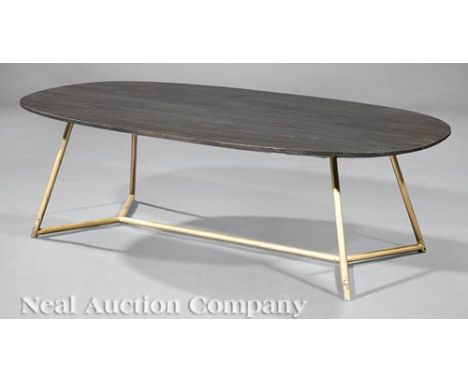 Painted Wood and Enameled Metal Coffee Table, 20th c., oval top, h. 15 in., w. 50 in., d. 25 1/2 in. Ill.: Read, Mimi. "A His