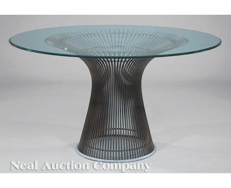 Warren Platner (1919-2006) for Knoll Bronzed Steel and Glass Dining Table, late 20th/21st c., designed 1966, beveled top, h. 