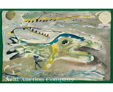 Charlie Lucas (American/Alabama, b. 1951), "I Swim in Two Worlds", oil on board, initialed lower left, 16 in. x 24 in., garde