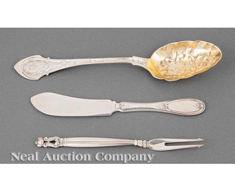 American Coin Silver Master Butter Knife, John Polhemus, NY, act. 1833-1974, "Louis XIV" pattern, pat. 1847, ret. E.A. Tyler,