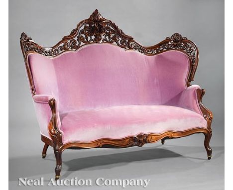 American Rococo Carved and Laminated Rosewood Sofa, mid-19th c., attr. to J. & J.W. Meeks, New York, in the pattern commonly 