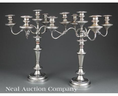 Pair of Georgian-Style Silverplate Five-Light Candelabra, Hartford Sterling Co., Philadelphia, act. 1900-1931, convertible to