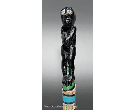 Herbert Singleton (American/New Orleans, 1945-2007) "Walking Stick", painted carved wood, unsigned, h. 35 3/4 in. Provenance: